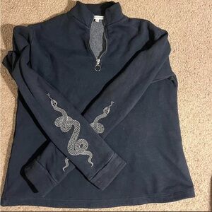 Urban Outfitters Black Quarter-Zip Sweater with Snake Sleeve Print